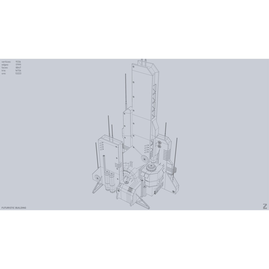 Futuristic Building 3D Model – Low Poly Sci-Fi Architectural Asset, FBX - View 15
