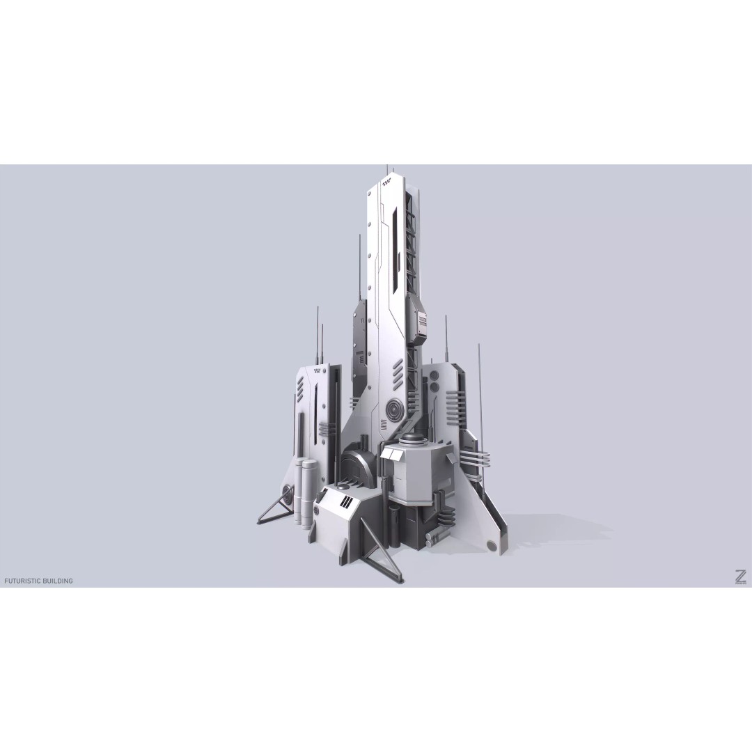 Futuristic Building 3D Model – Low Poly Sci-Fi Architectural Asset, FBX - View 2