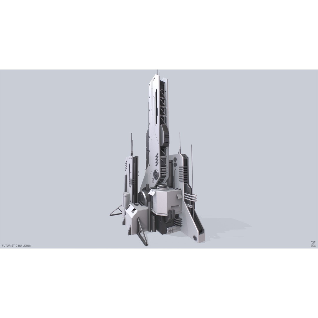 Futuristic Building 3D Model – Low Poly Sci-Fi Architectural Asset, FBX - View 3