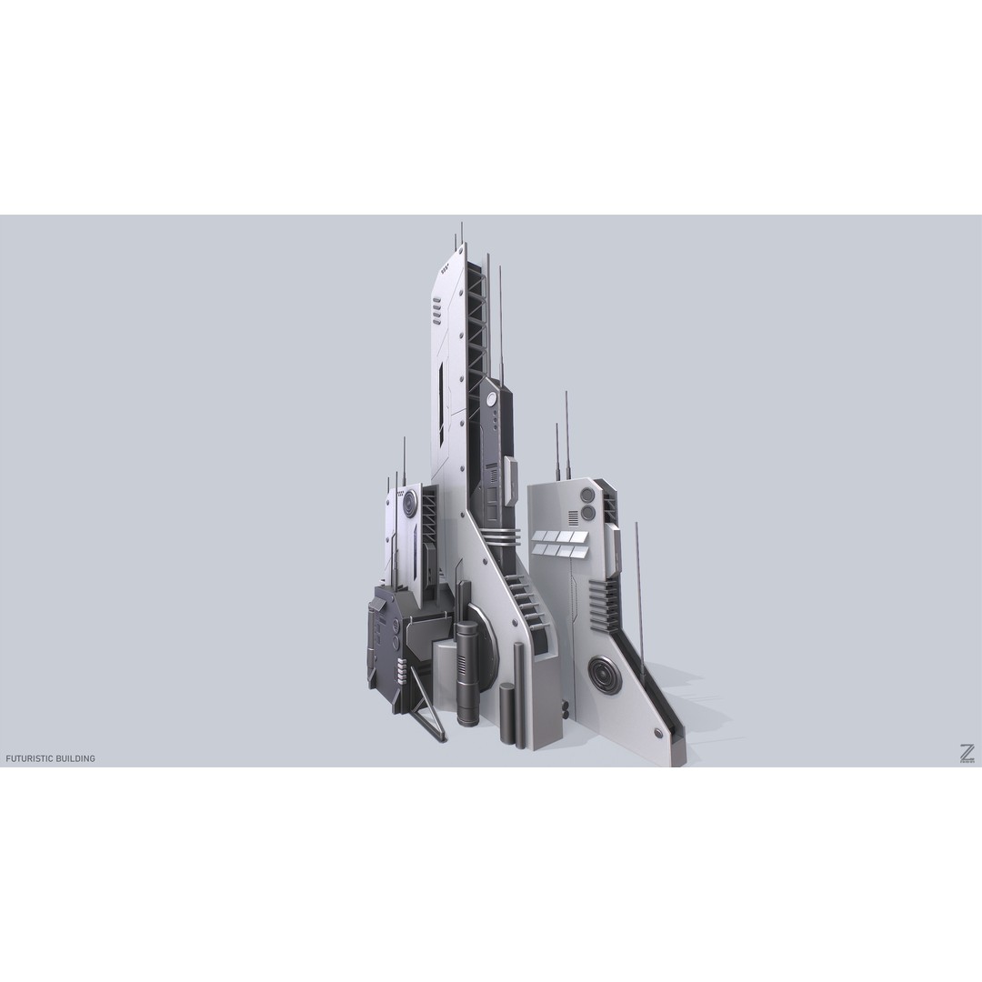Futuristic Building 3D Model – Low Poly Sci-Fi Architectural Asset, FBX - View 6