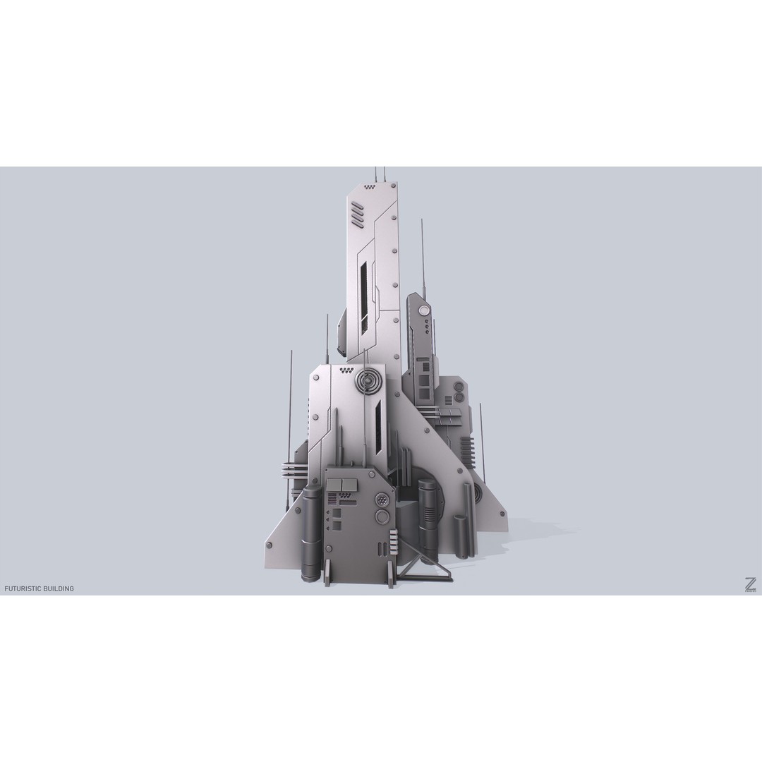 Futuristic Building 3D Model – Low Poly Sci-Fi Architectural Asset, FBX - View 7