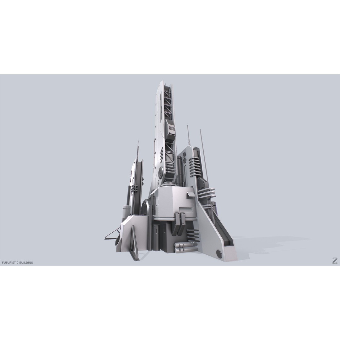 Futuristic Building 3D Model – Low Poly Sci-Fi Architectural Asset, FBX - View 8
