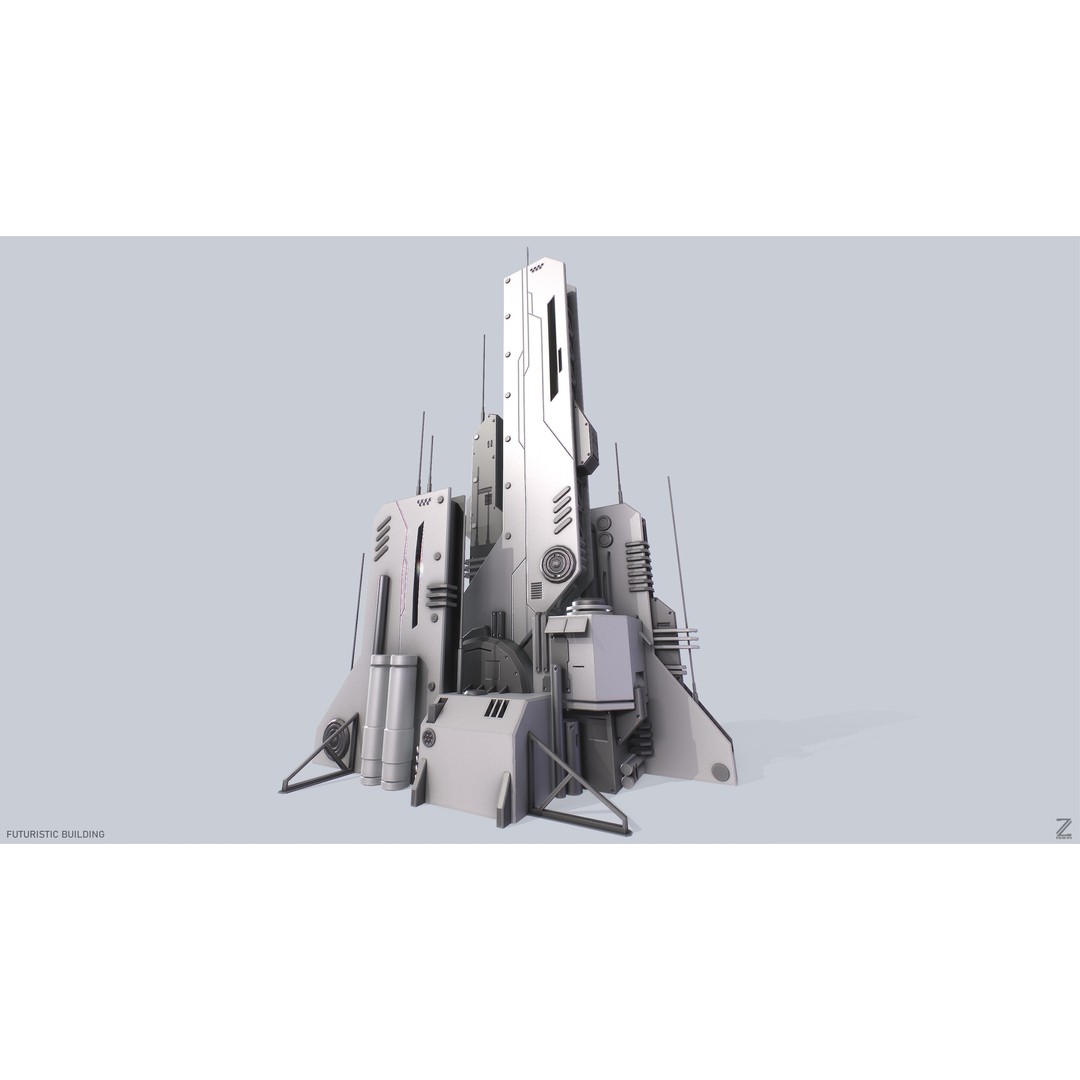 Futuristic Building 3D Model – Low Poly Sci-Fi Architectural Asset, FBX - View 9