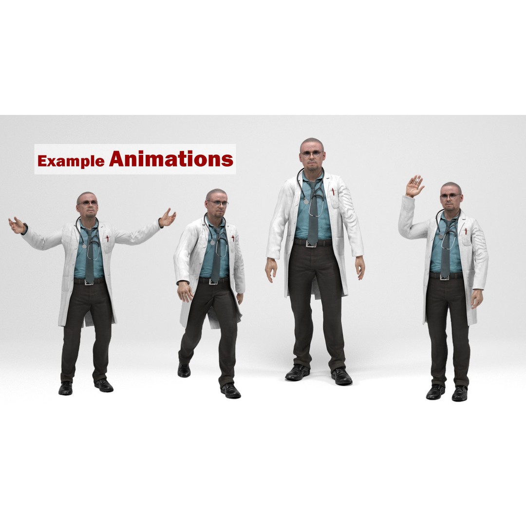 Doctor 3D Model – Low Poly Rigged Character with Animations - View 10