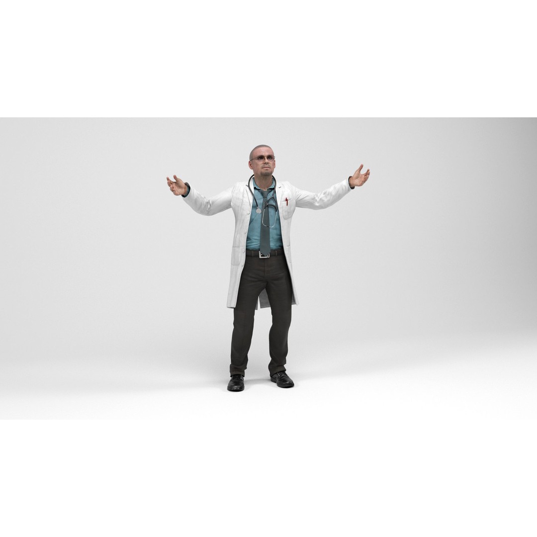 Doctor 3D Model – Low Poly Rigged Character with Animations - View 12