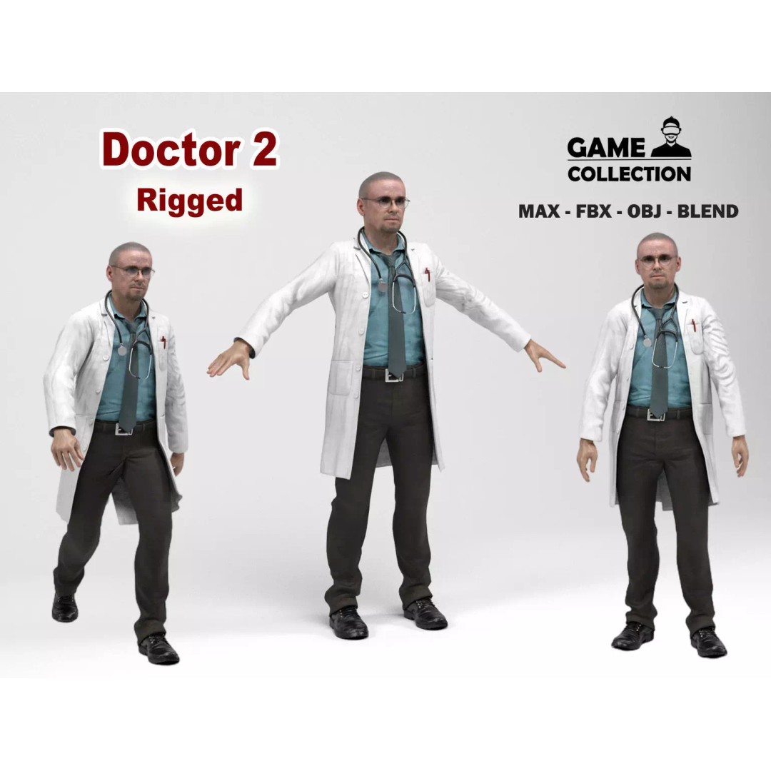 Doctor 3D Model – Low Poly Rigged Character with Animations - View 2