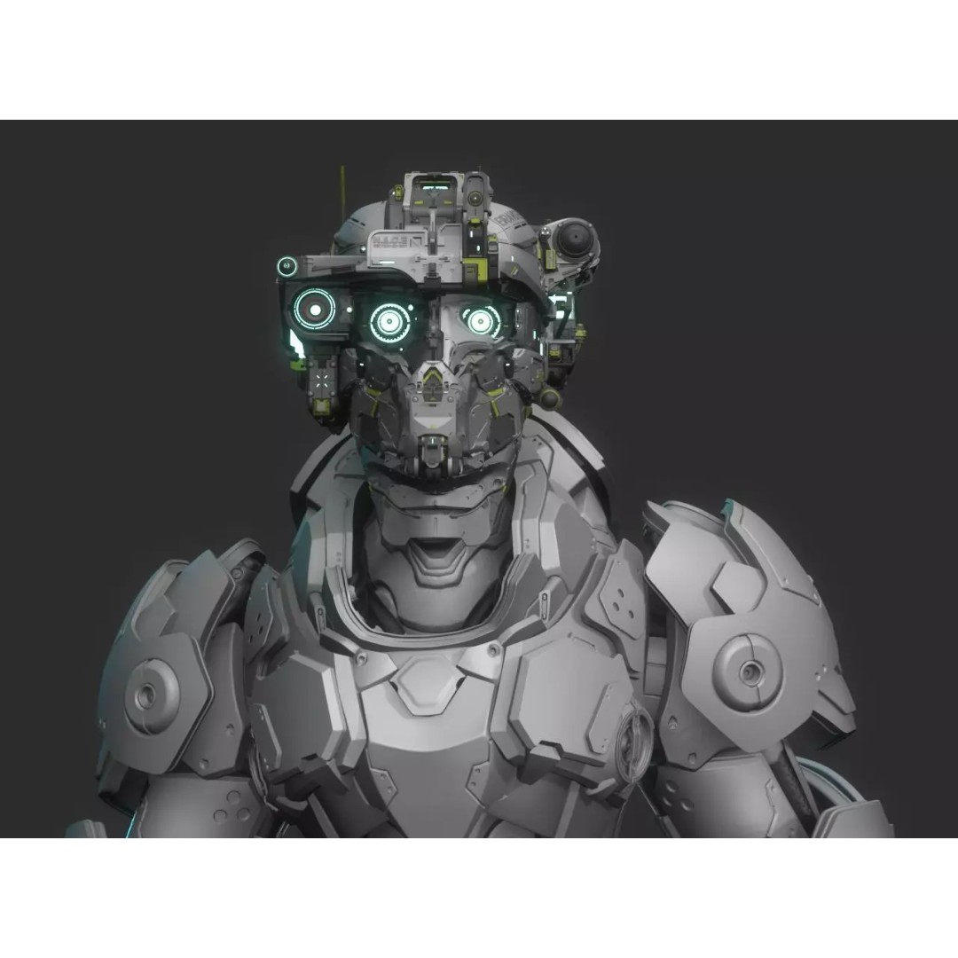 Robot Warrior 3D Model – High Poly Cyborg for 3D Printing, OBJ, FBX - View 2
