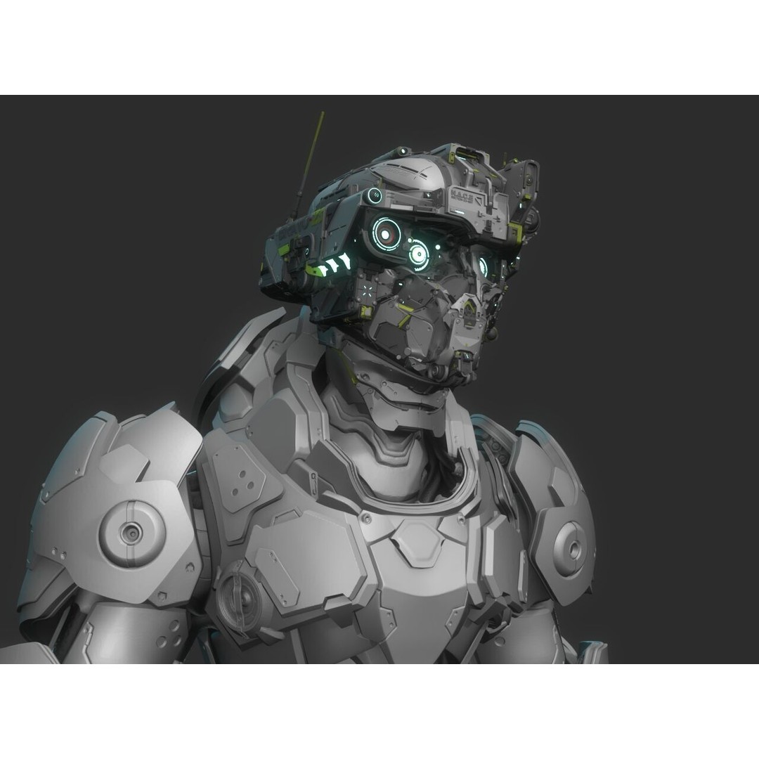 Robot Warrior 3D Model – High Poly Cyborg for 3D Printing, OBJ, FBX - View 3