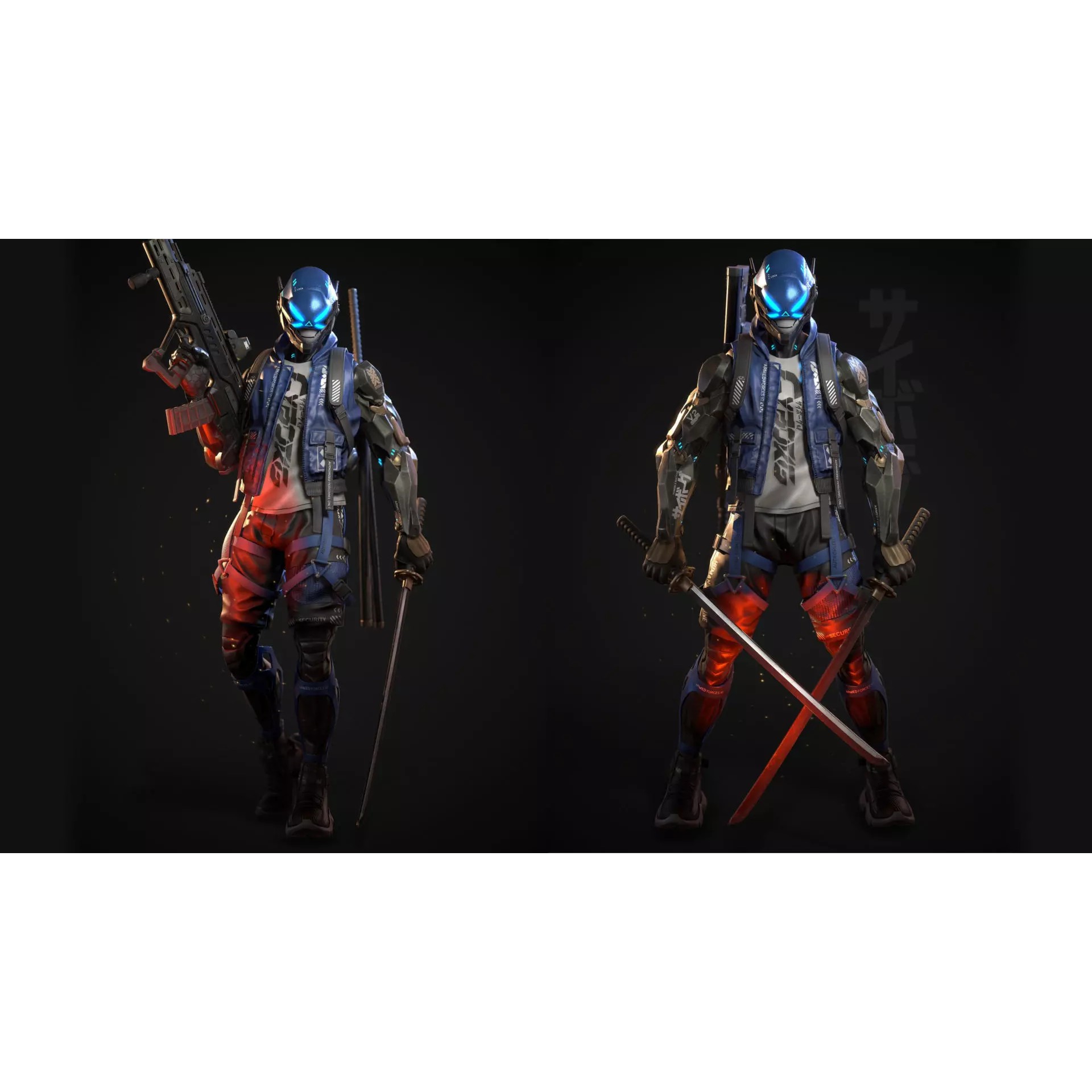 Cyberpunk Samurai - Low-Poly Game-Ready 3D Model - View 2