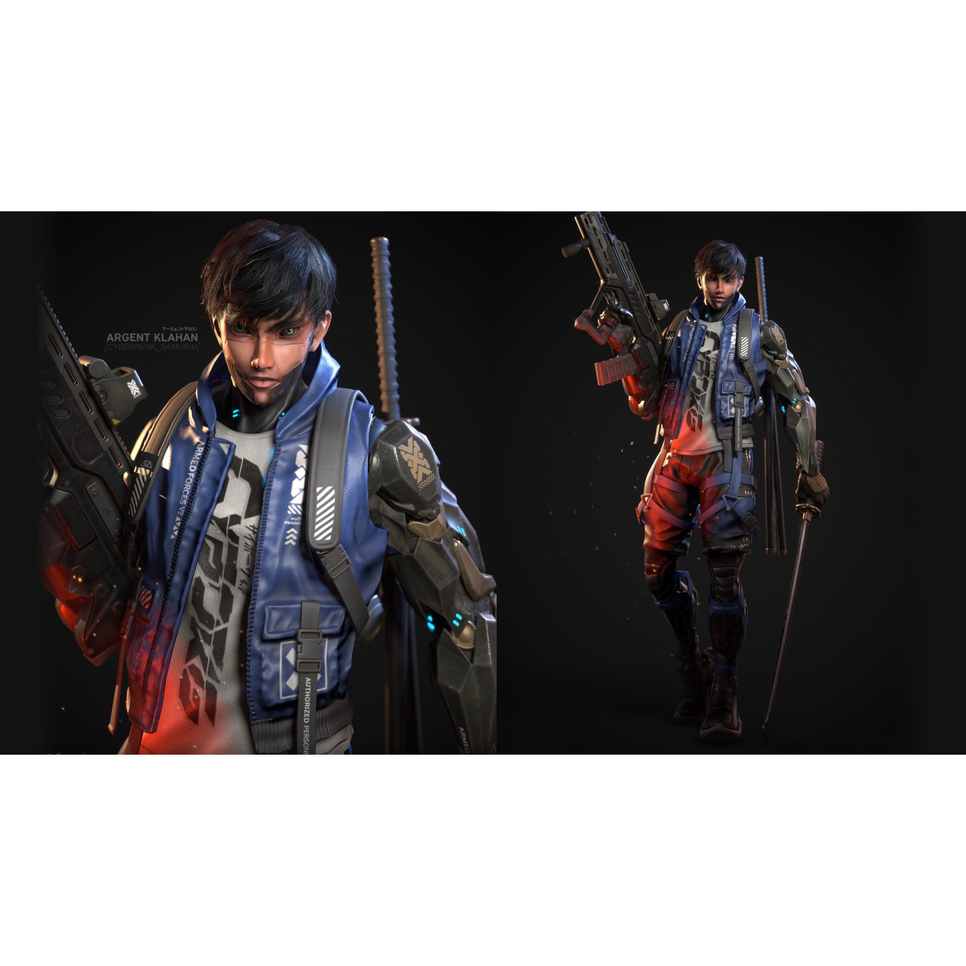 Cyberpunk Samurai - Low-Poly Game-Ready 3D Model - View 3