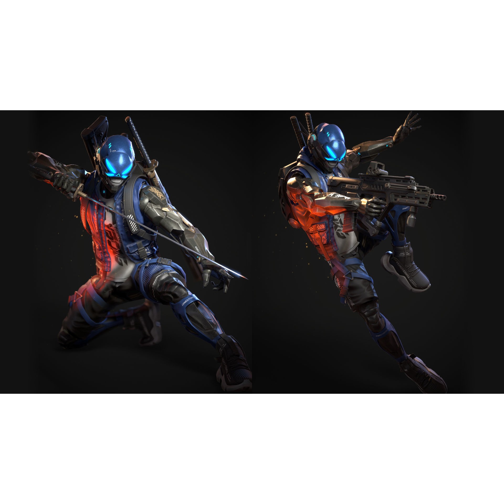 Cyberpunk Samurai - Low-Poly Game-Ready 3D Model - View 4