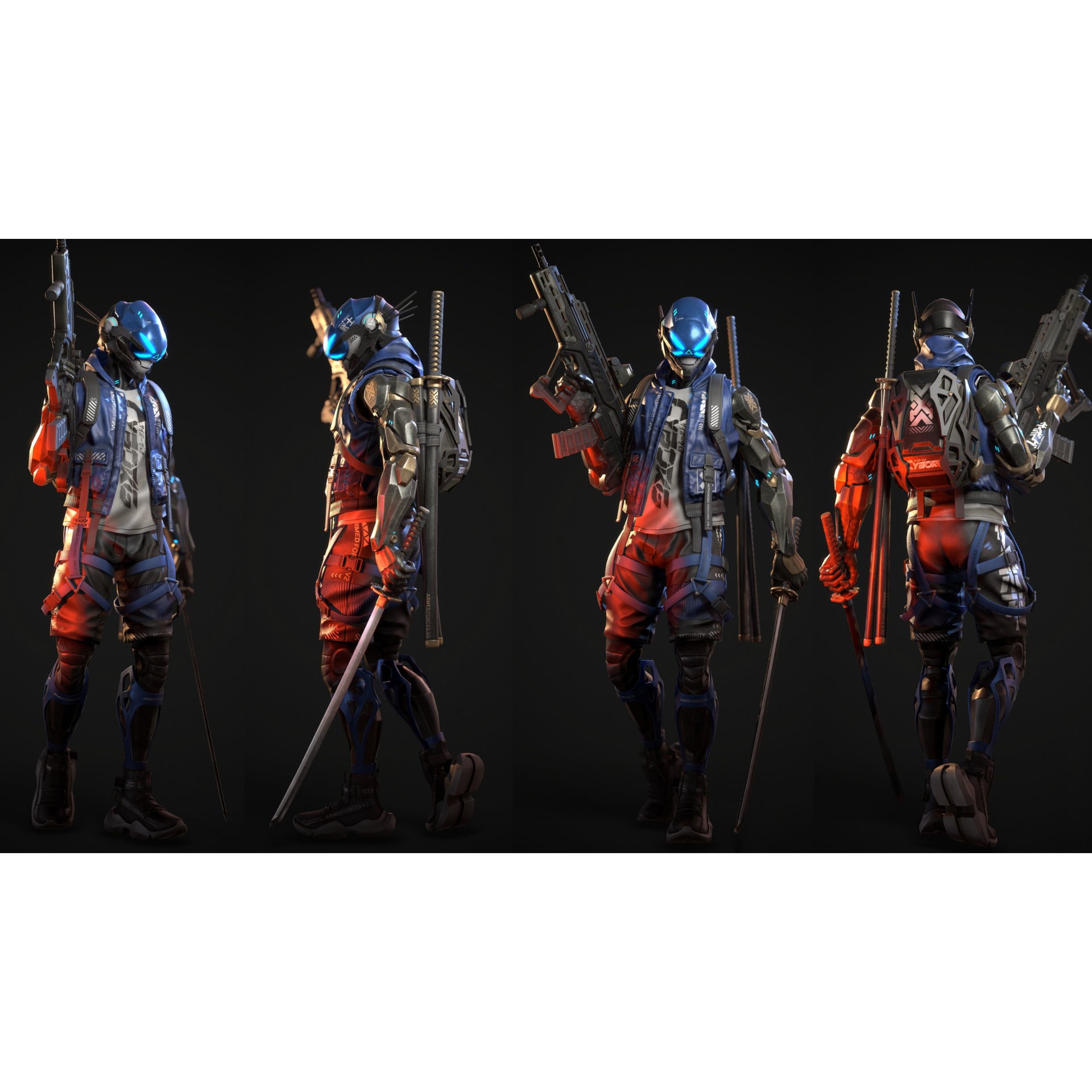 Cyberpunk Samurai - Low-Poly Game-Ready 3D Model - View 5