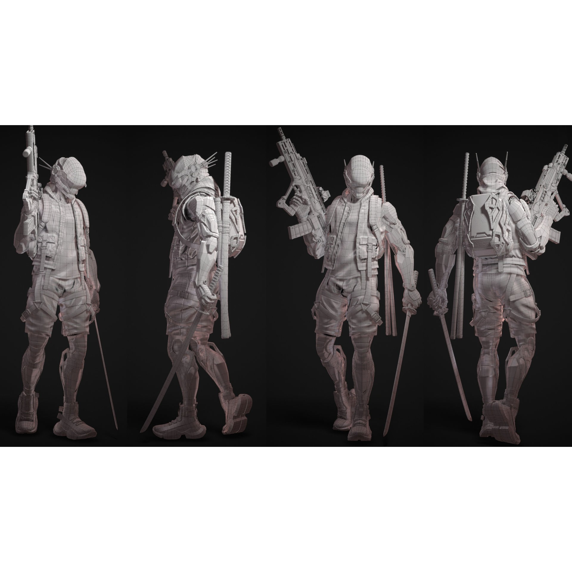 Cyberpunk Samurai - Low-Poly Game-Ready 3D Model - View 6