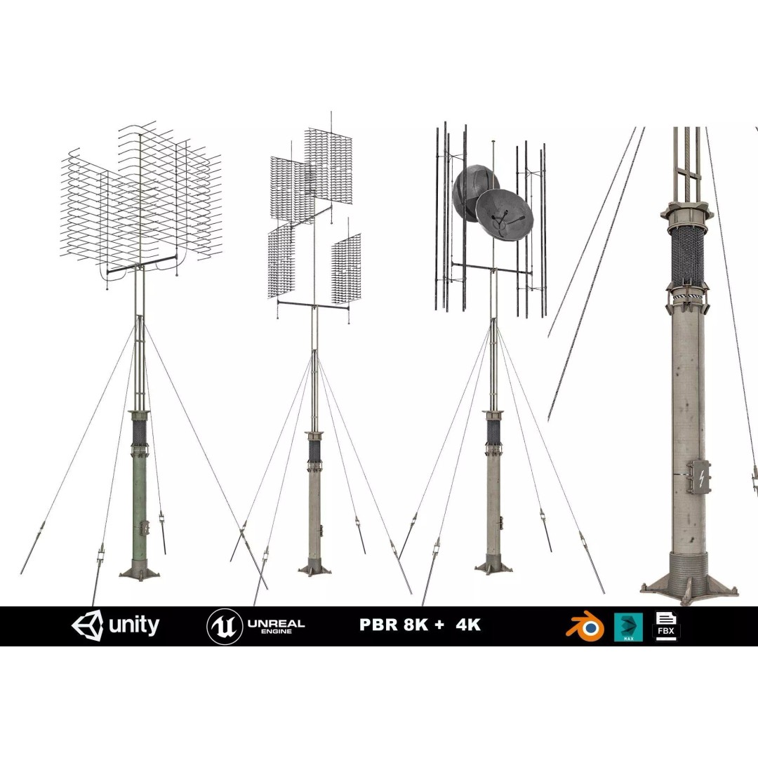Army Antenna 3D Model – Low Poly PBR Game Asset, FBX, OBJ - View 2