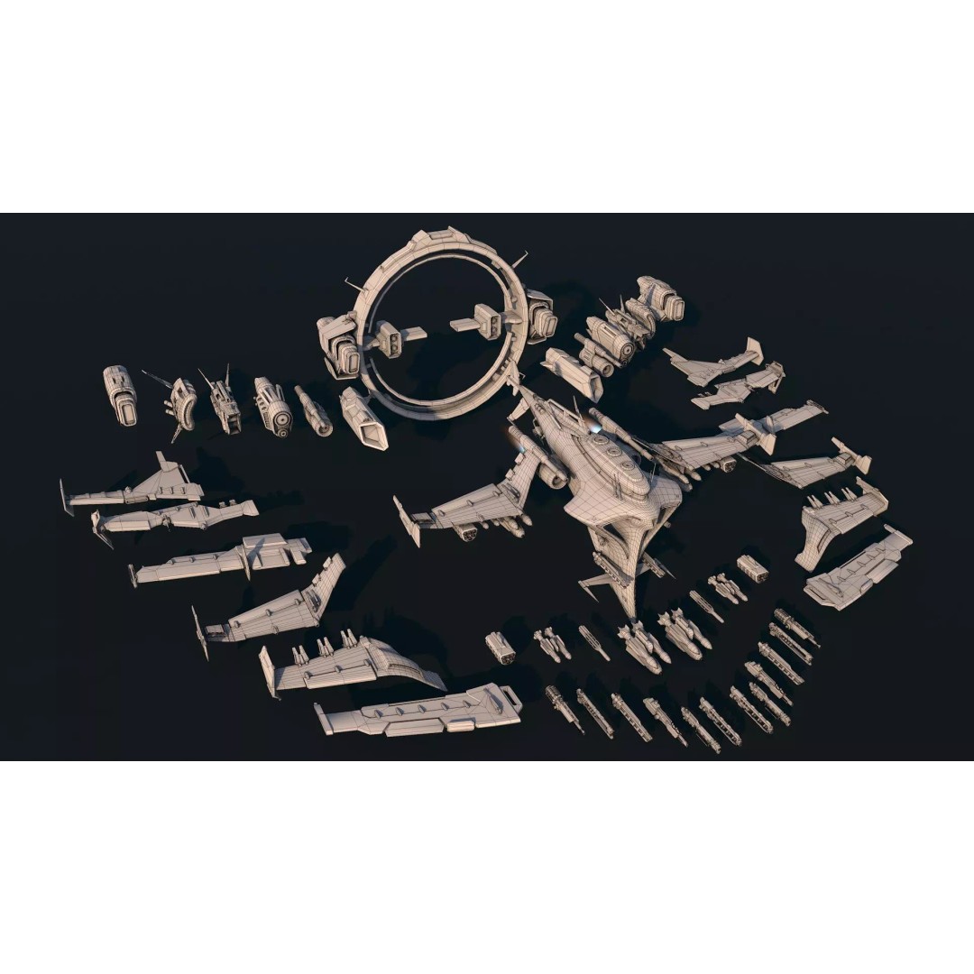 Spaceship 06 3D Model – Low Poly Game Asset, FBX, PBR Textures - View 3