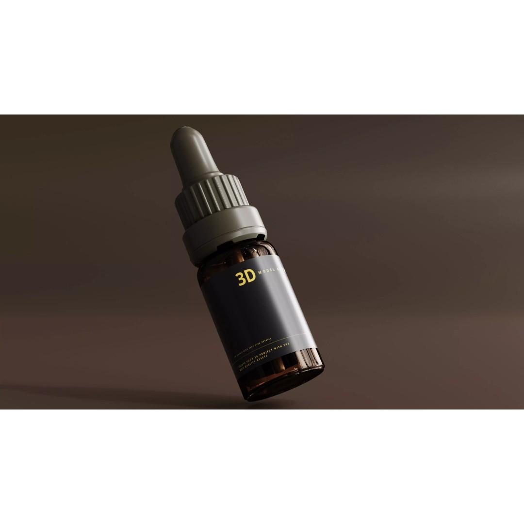 Amber Glass Dropper Bottle 3D Model – PBR Materials, FBX & OBJ Formats - View 2