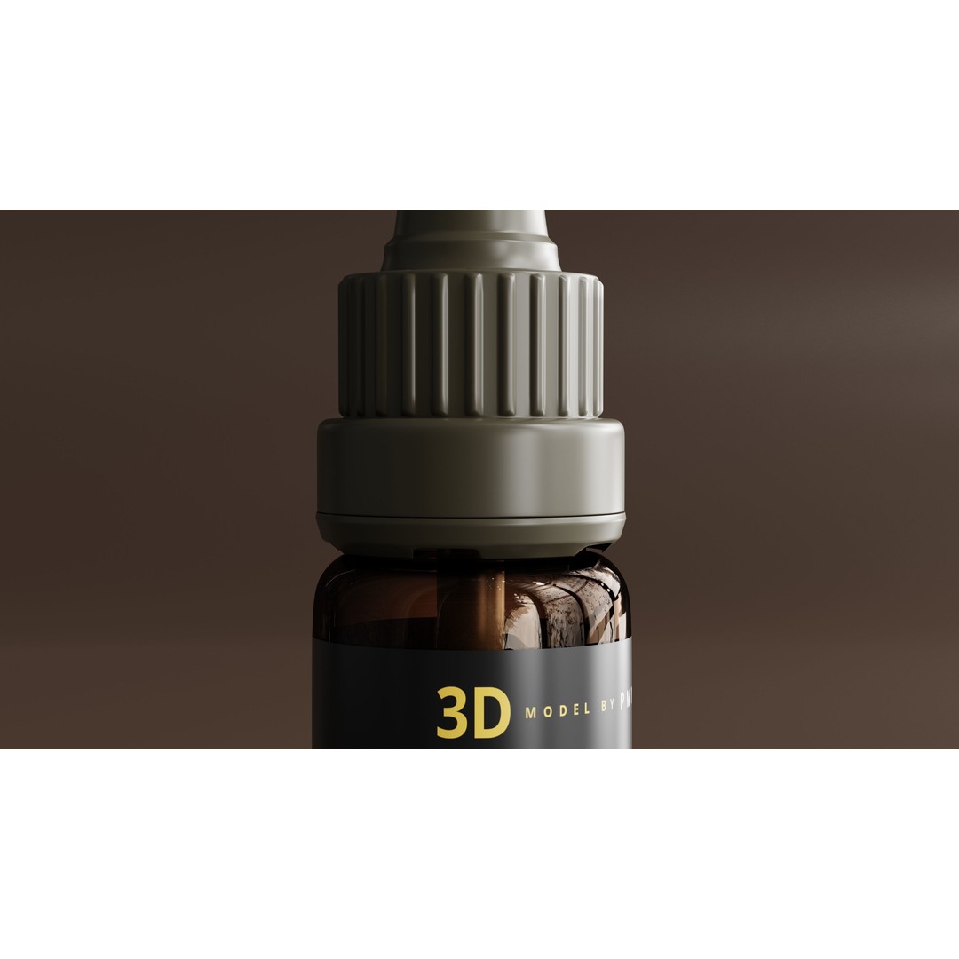 Amber Glass Dropper Bottle 3D Model – PBR Materials, FBX & OBJ Formats - View 5
