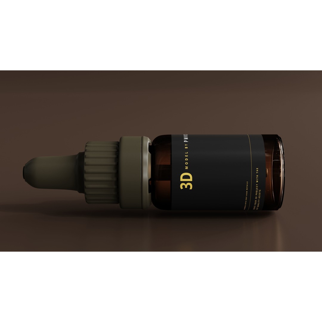Amber Glass Dropper Bottle 3D Model – PBR Materials, FBX & OBJ Formats - View 7