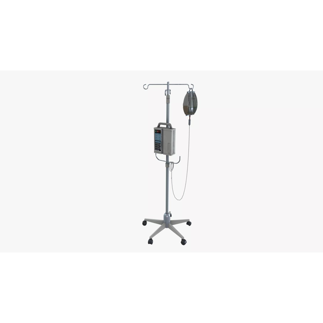 Saline Infusion Stand 3D Model – Mid Poly Medical Equipment, FBX - View 2