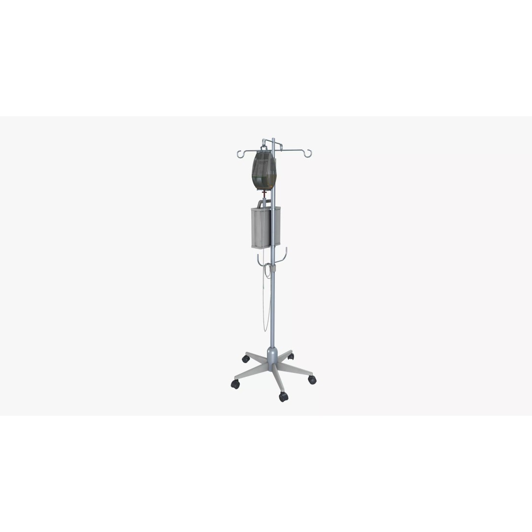 Saline Infusion Stand 3D Model – Mid Poly Medical Equipment, FBX - View 3