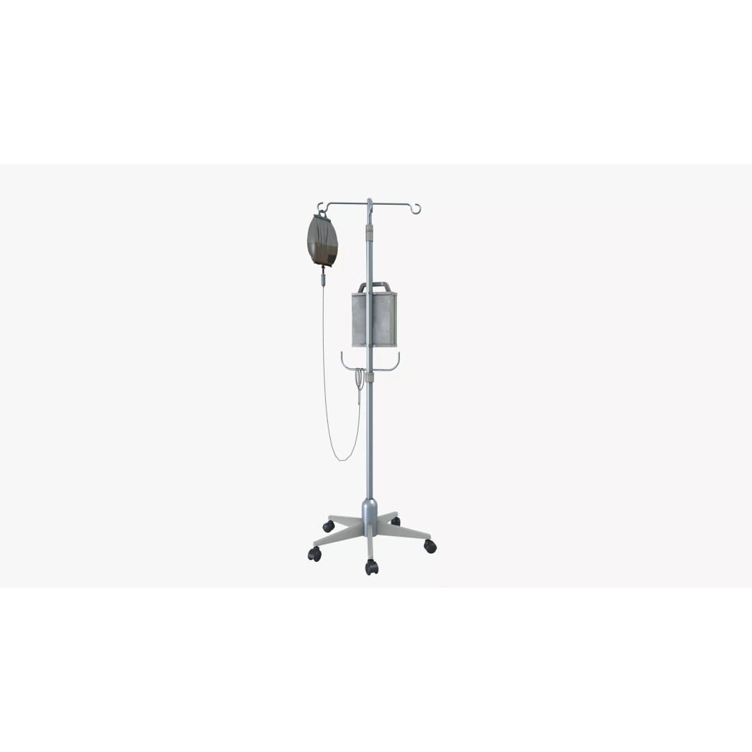 Saline Infusion Stand 3D Model – Mid Poly Medical Equipment, FBX - View 4