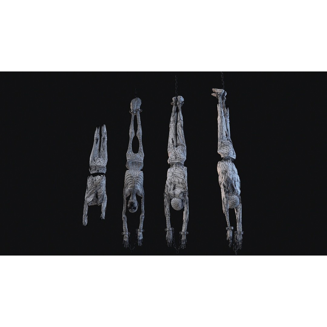 Prisoner Corpse 3D Model – Low Poly Skeletal Figure, FBX, OBJ