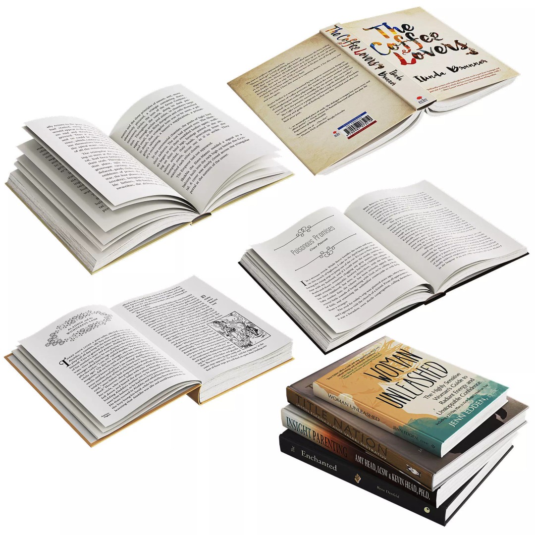 Open Books Set 3D Model – Detailed Library Decor, PBR Textures - View 2
