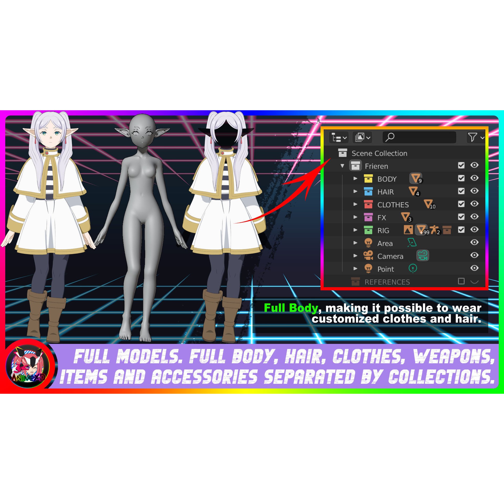 Frieren - Rigged Anime Character 3D Model - View 3
