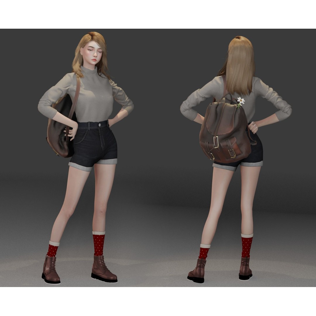 Adventure Girl V2 3D Model – Game Ready Low-Poly Character, FBX