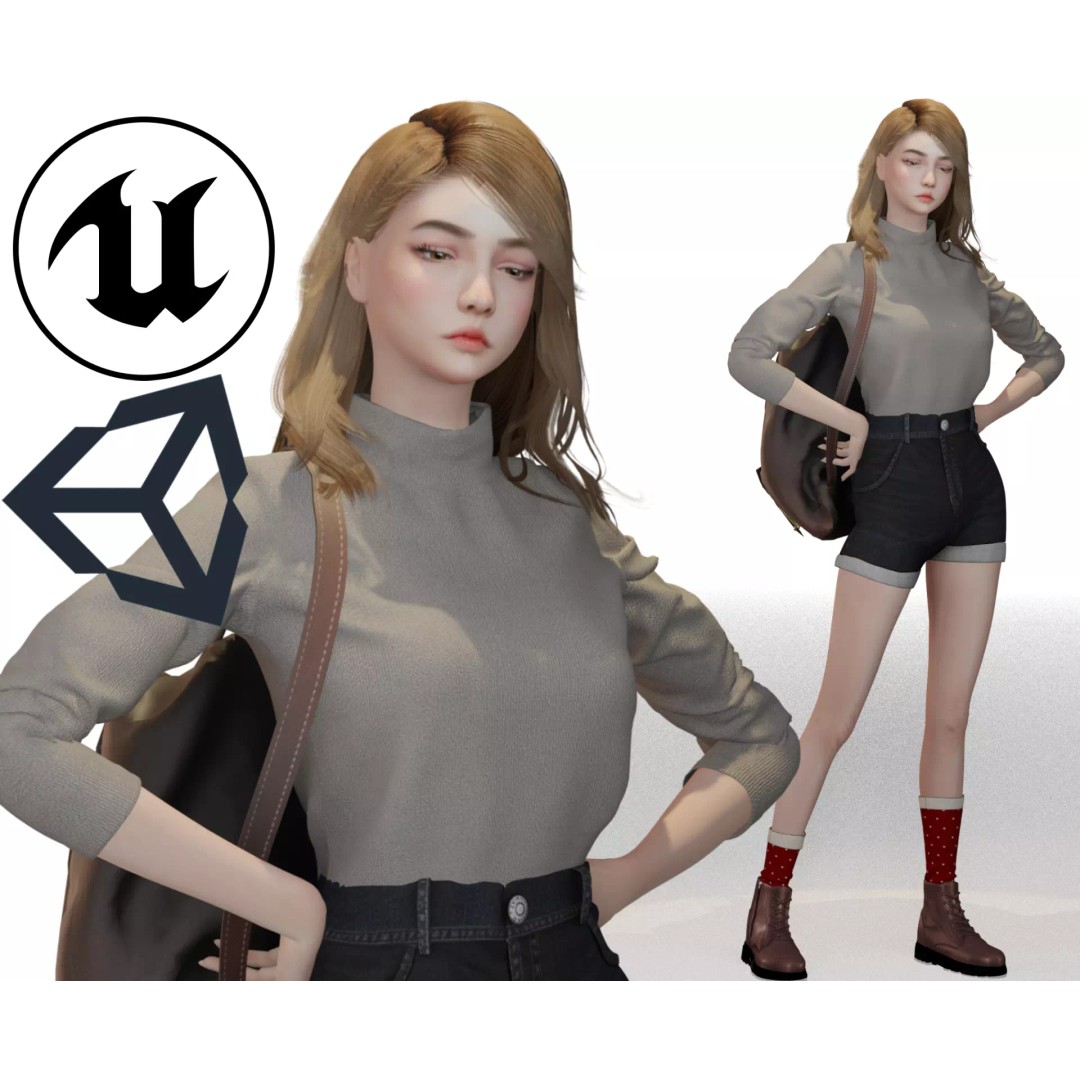 Adventure Girl V2 3D Model – Game Ready Low-Poly Character, FBX - View 2