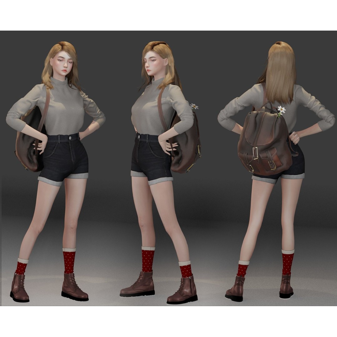 Adventure Girl V2 3D Model – Game Ready Low-Poly Character, FBX - View 4