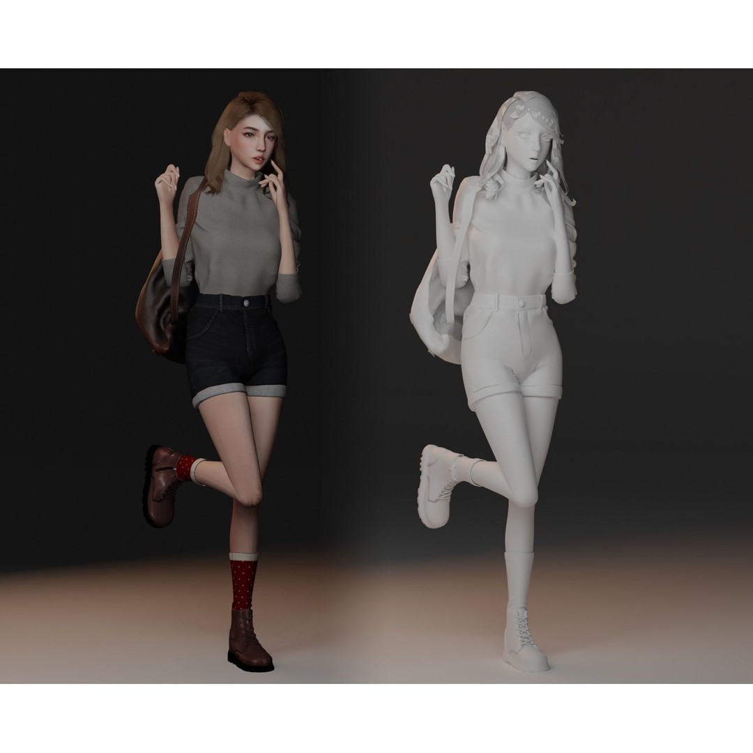 Adventure Girl V2 3D Model – Game Ready Low-Poly Character, FBX - View 7