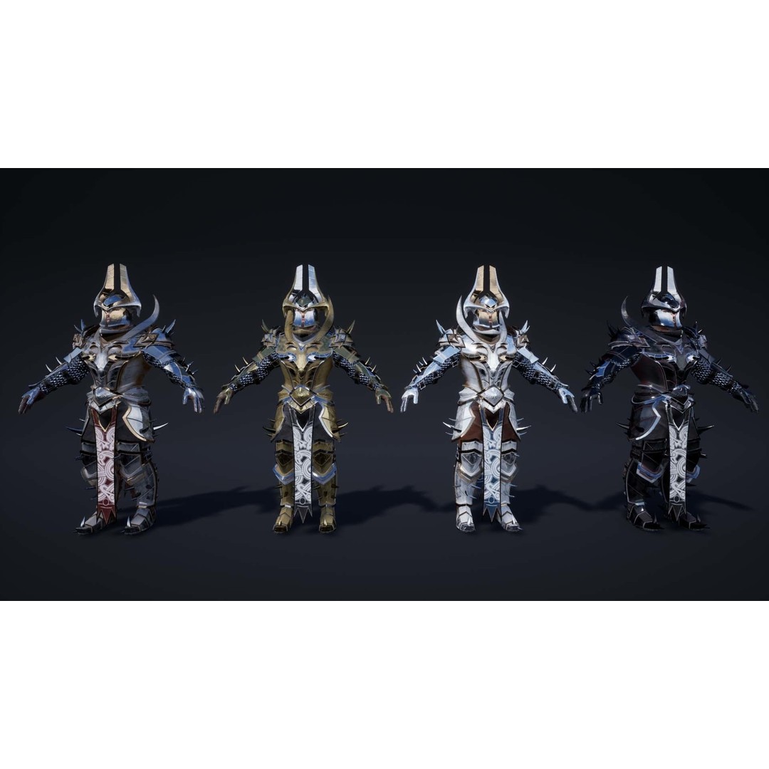 Knights Pack 3D Model – Low Poly Fantasy Characters with Weapons - View 10