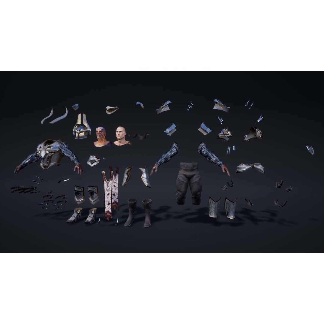 Knights Pack 3D Model – Low Poly Fantasy Characters with Weapons - View 11