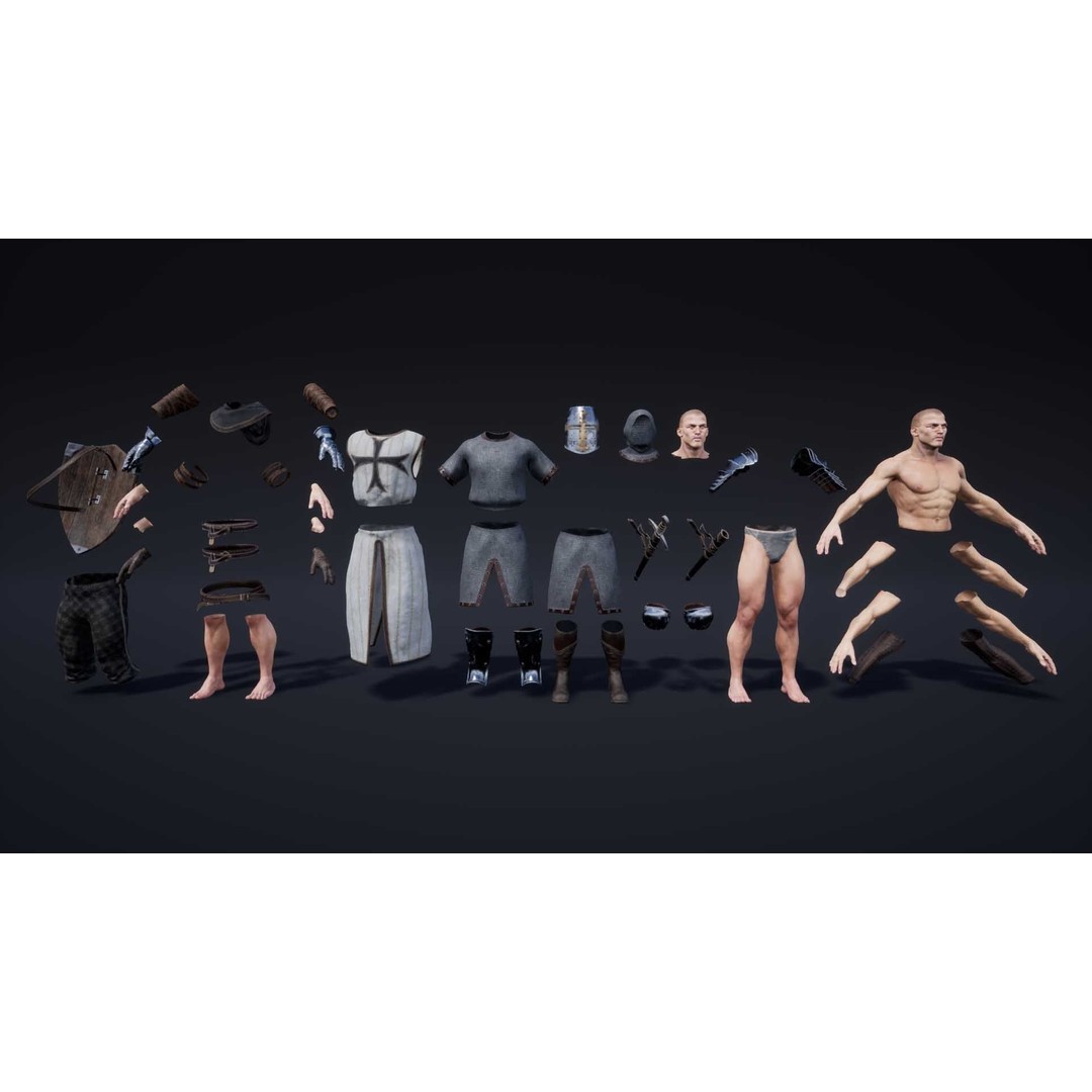 Knights Pack 3D Model – Low Poly Fantasy Characters with Weapons - View 13