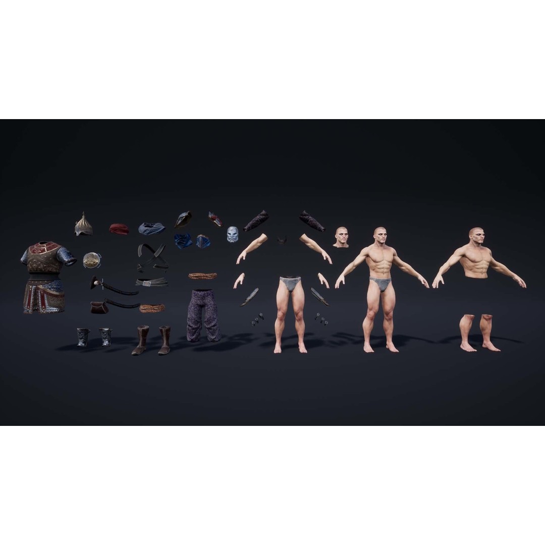 Knights Pack 3D Model – Low Poly Fantasy Characters with Weapons - View 17