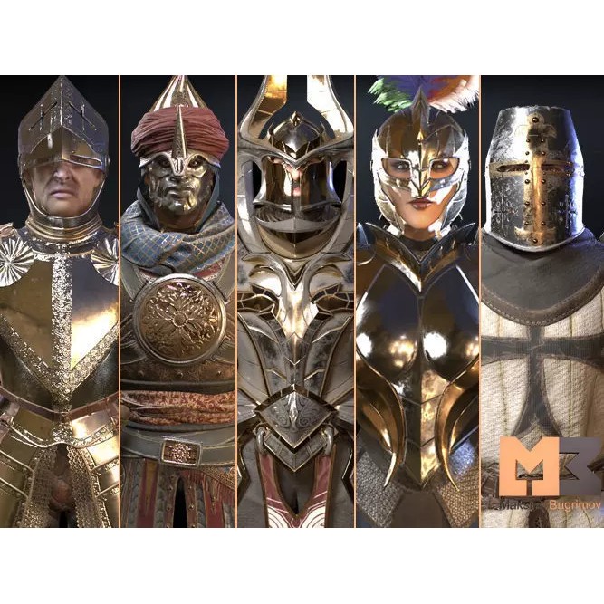 Knights Pack 3D Model – Low Poly Fantasy Characters with Weapons - View 2