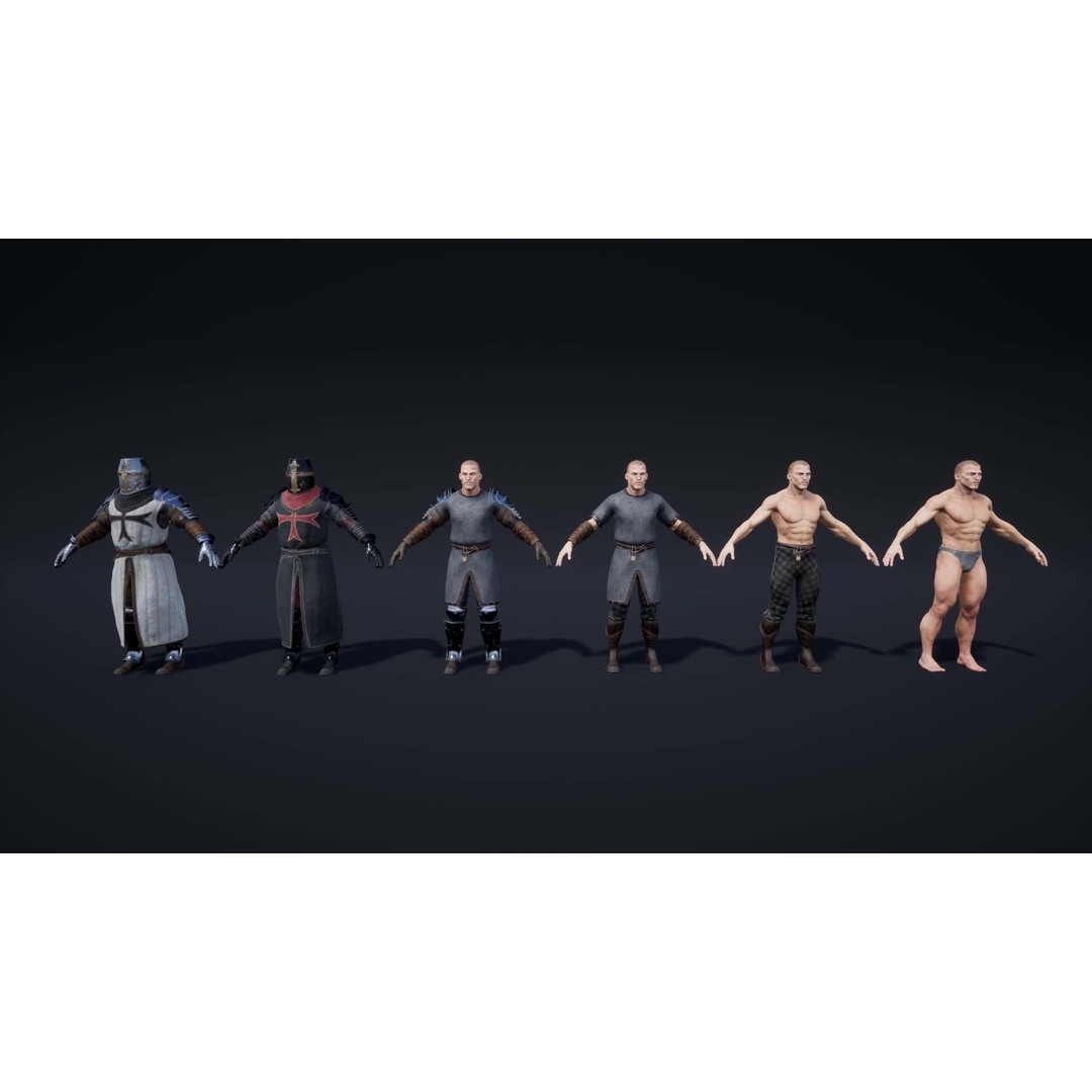 Knights Pack 3D Model – Low Poly Fantasy Characters with Weapons - View 3