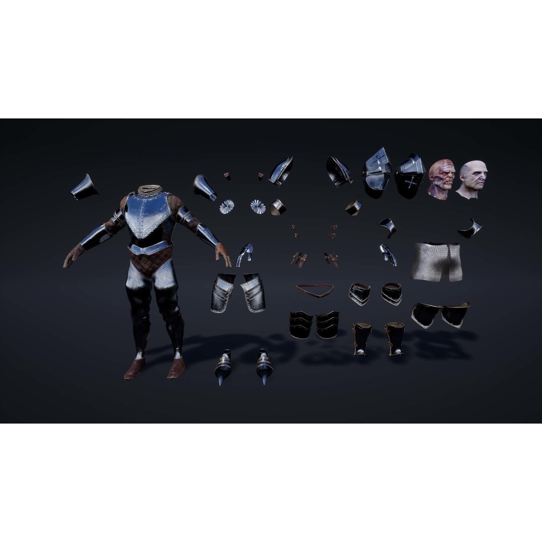 Knights Pack 3D Model – Low Poly Fantasy Characters with Weapons - View 4