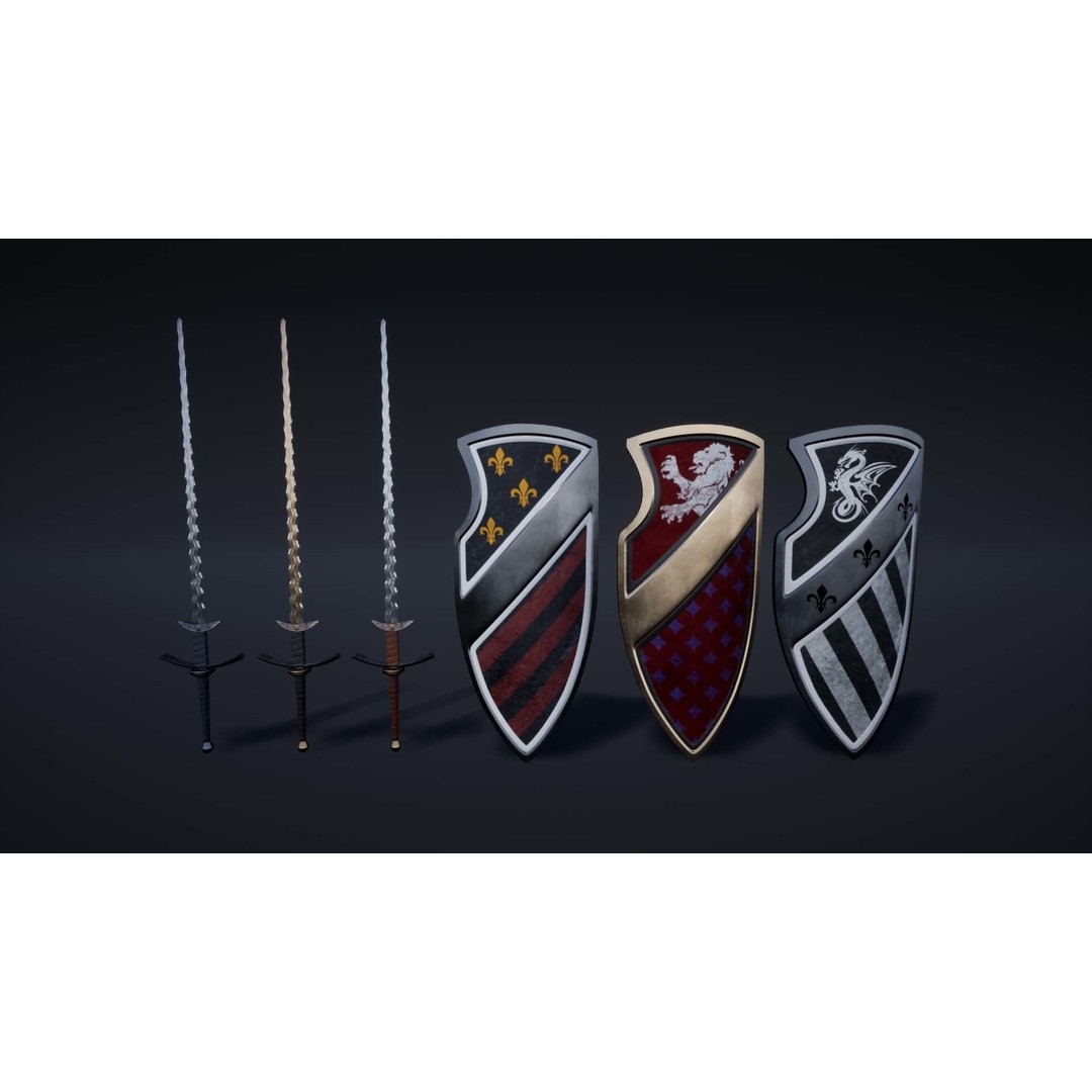 Knights Pack 3D Model – Low Poly Fantasy Characters with Weapons - View 5