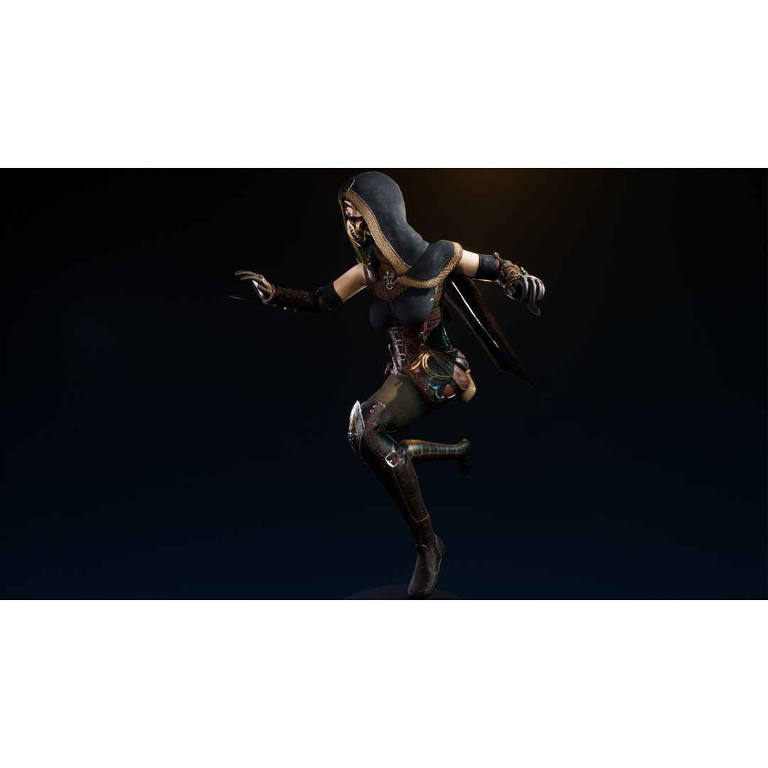 Assassin Girl 3D Model – Low Poly Rigged Character for Games, FBX - View 16