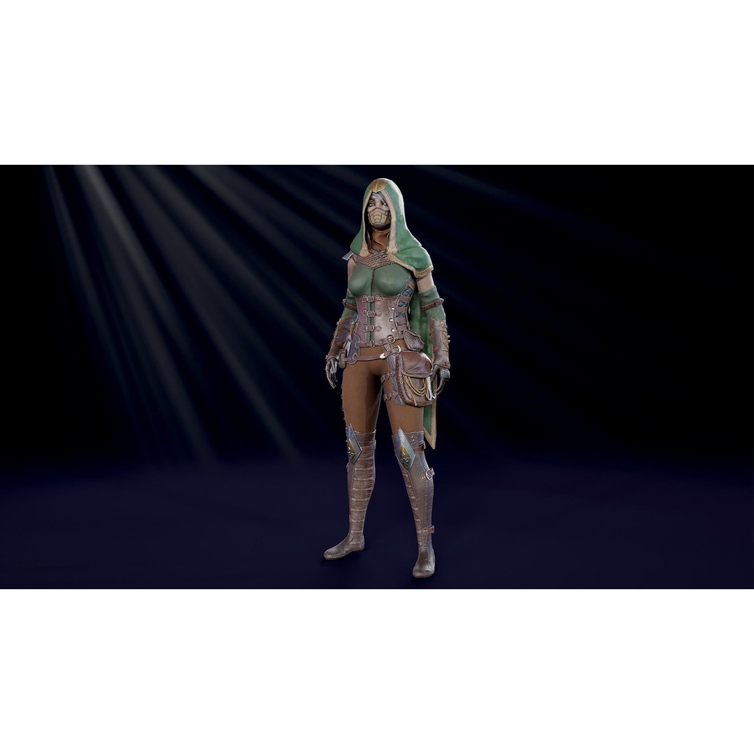Assassin Girl 3D Model – Low Poly Rigged Character for Games, FBX - View 19