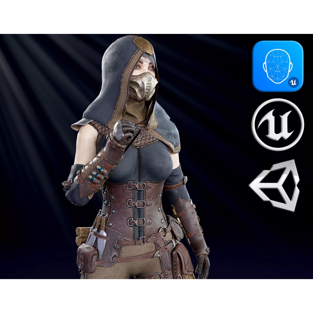 Assassin Girl 3D Model – Low Poly Rigged Character for Games, FBX - View 2