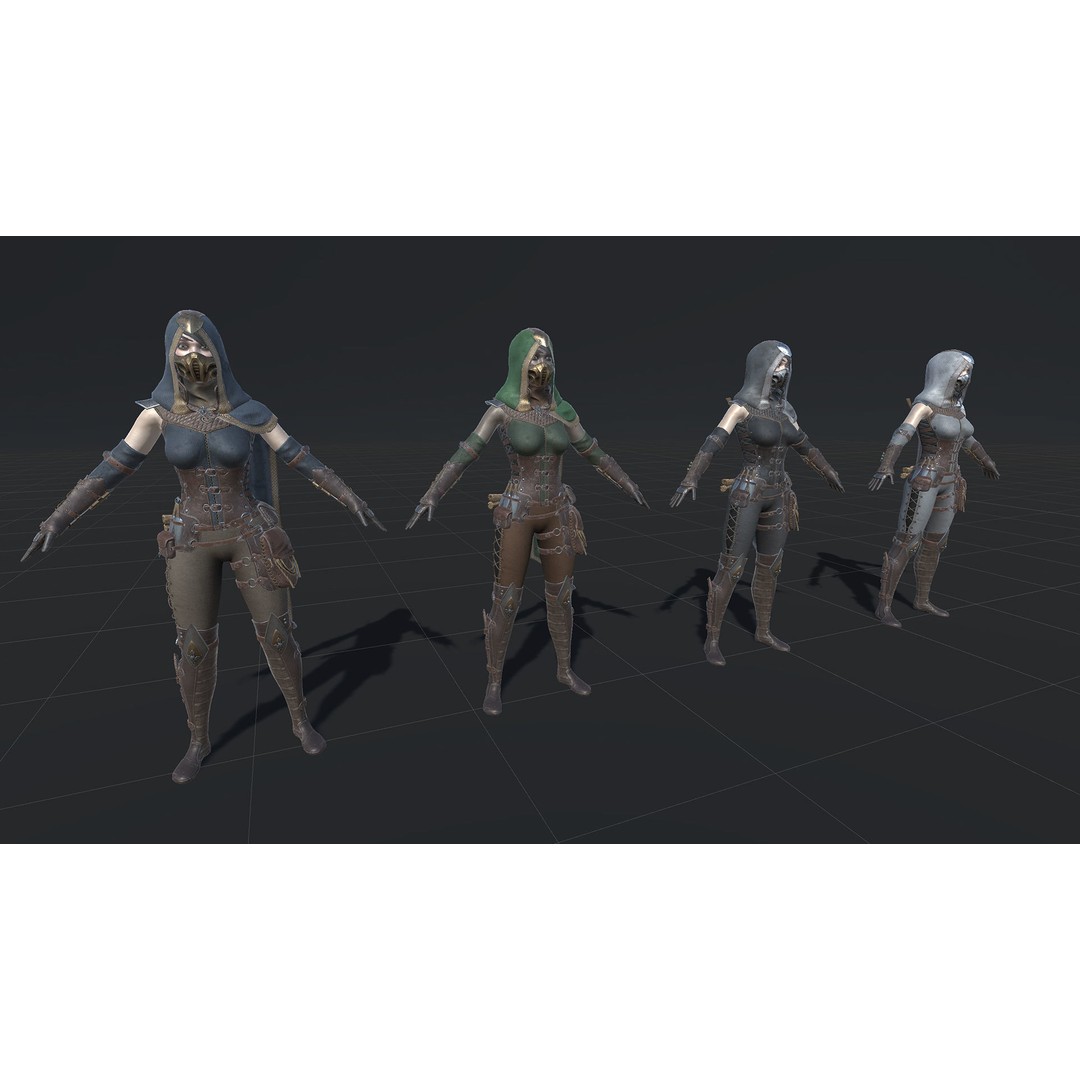 Assassin Girl 3D Model – Low Poly Rigged Character for Games, FBX - View 31