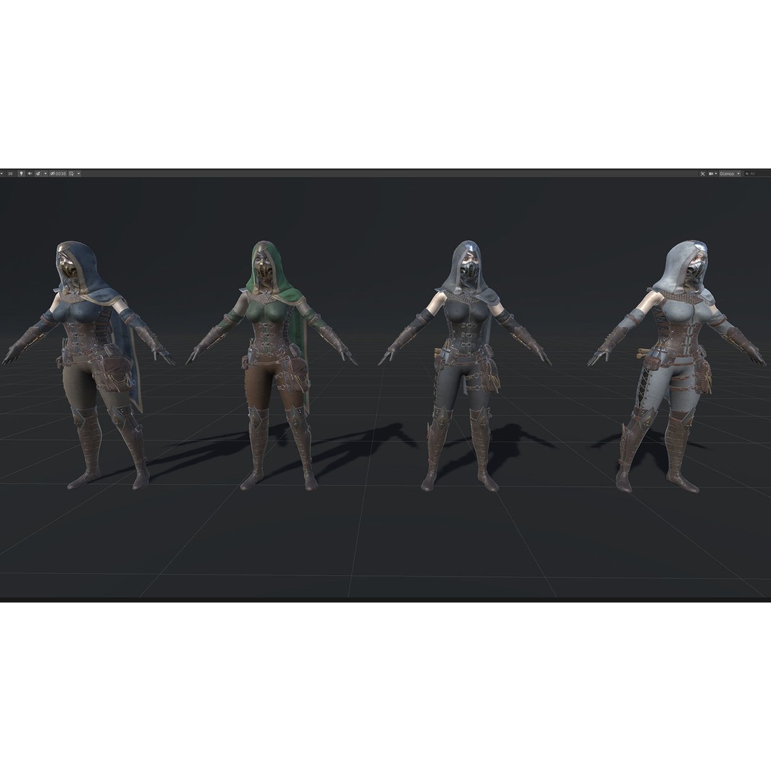 Assassin Girl 3D Model – Low Poly Rigged Character for Games, FBX - View 32