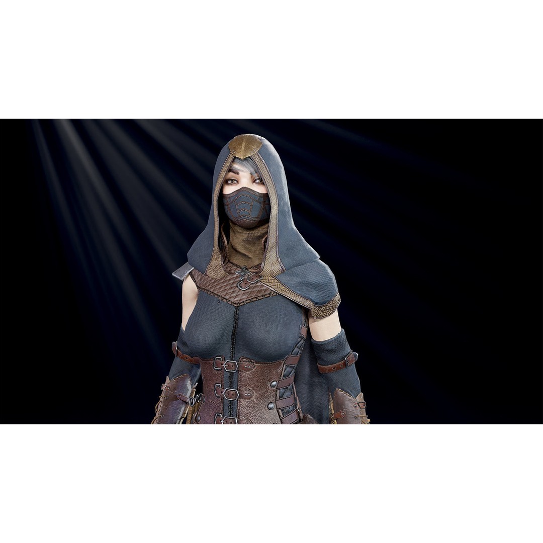 Assassin Girl 3D Model – Low Poly Rigged Character for Games, FBX - View 4