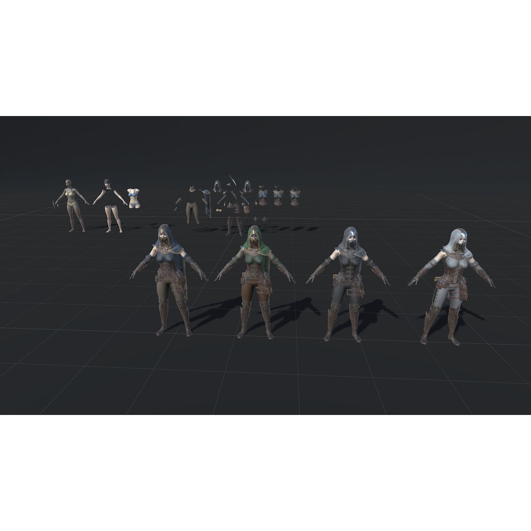 Assassin Girl 3D Model – Low Poly Rigged Character for Games, FBX - View 40