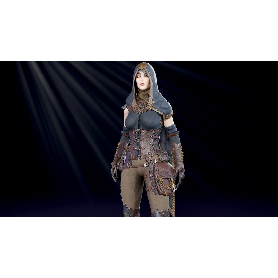 Assassin Girl 3D Model – Low Poly Rigged Character for Games, FBX - View 5