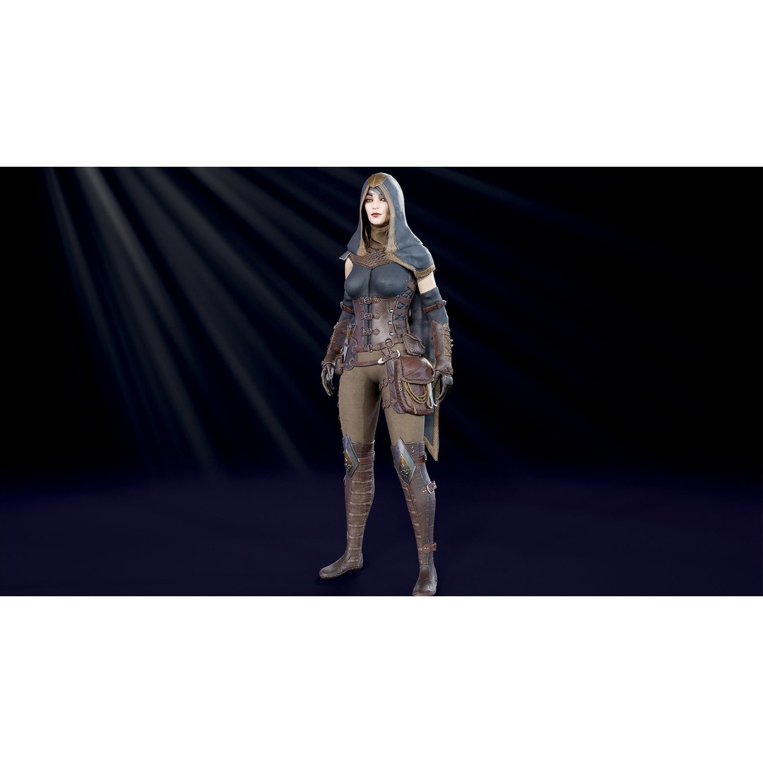 Assassin Girl 3D Model – Low Poly Rigged Character for Games, FBX - View 6
