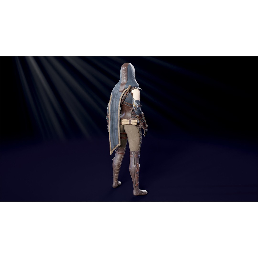 Assassin Girl 3D Model – Low Poly Rigged Character for Games, FBX - View 7